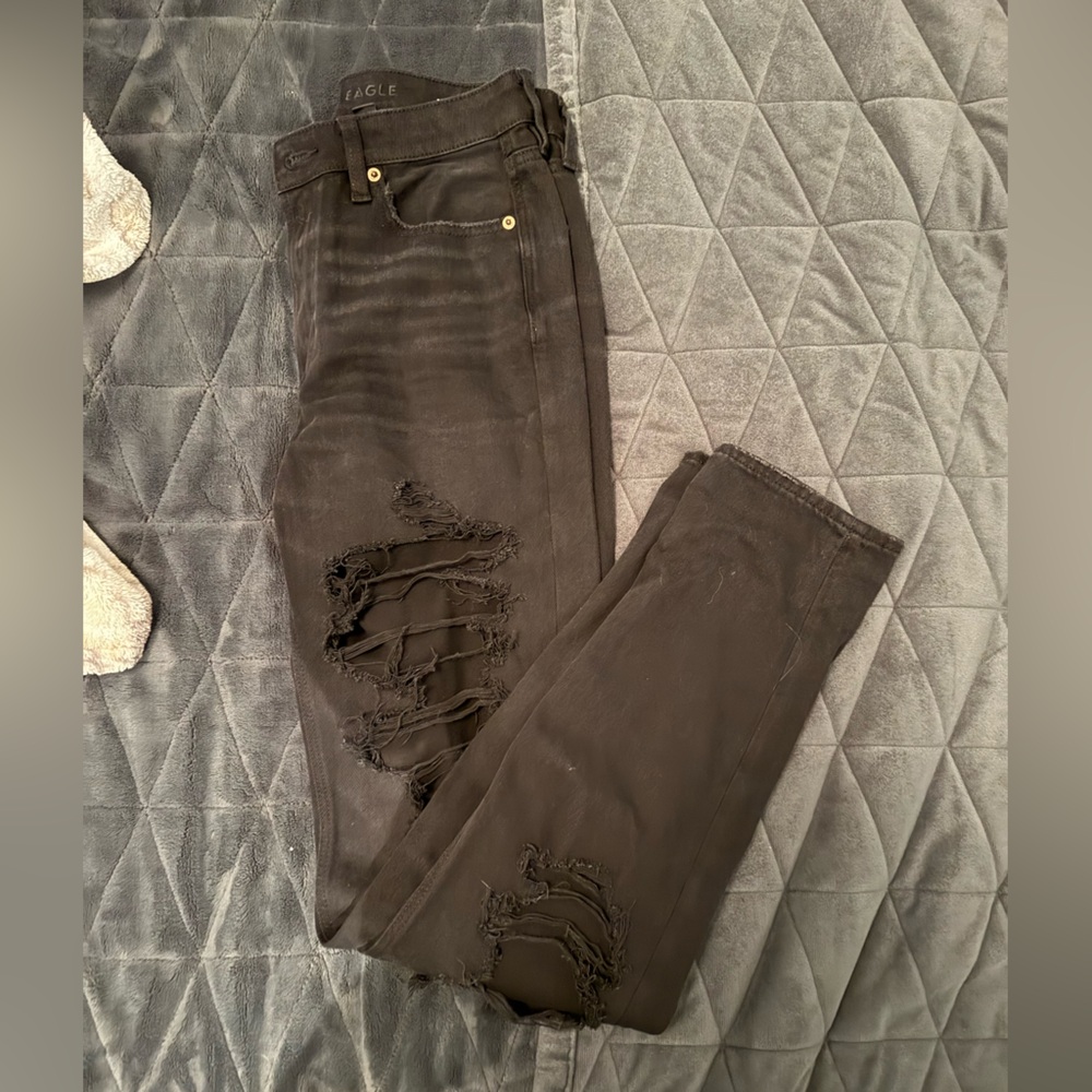 X-Long American Eagle Outfitters Black Distressed Mom Jeans